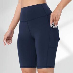 Women's Buttery Soft High Waisted Bike shorts w/pockets 9" Inseam Navy XL
